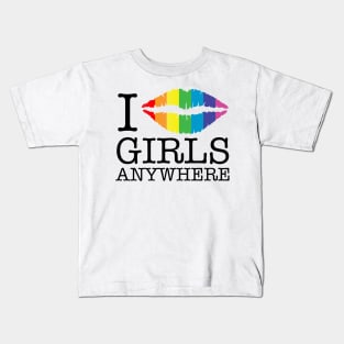 i kiss girls anywhere rainbow lips Kids T-Shirt